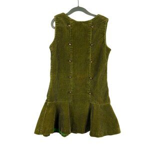 Vintage 70s 80s Corduroy Jumper Dress Girls Small Green School Event Holiday